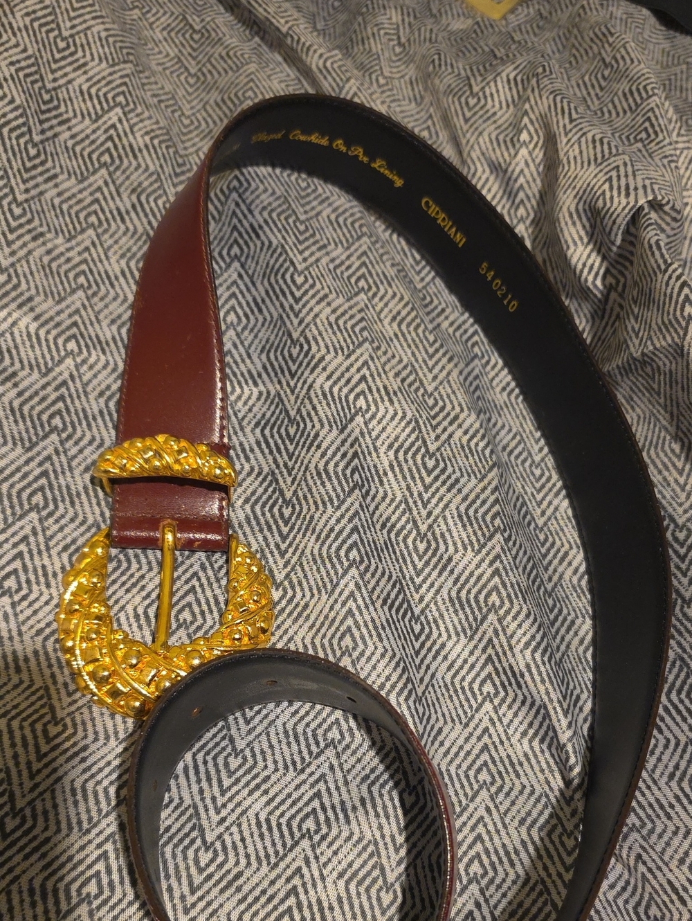 Burgandy Leather Belt with Gold Decorative Buckle - Cipriani